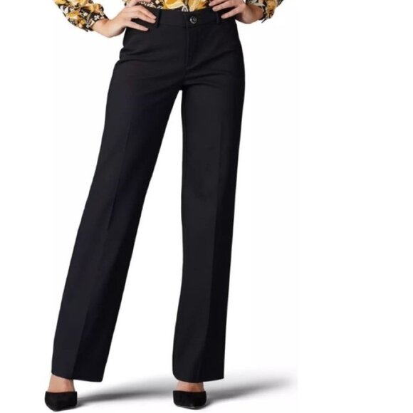 Womens LEE Trousers 10 Tall Dress Pants Flex Motion Black Flat Front Straight - Picture 1 of 6